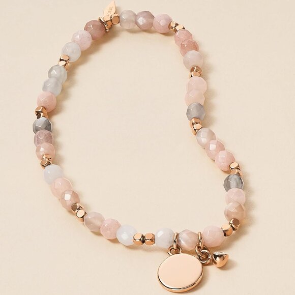 Women\'s Rose Gold Stainless Steel Moonstone Beaded Bracelet